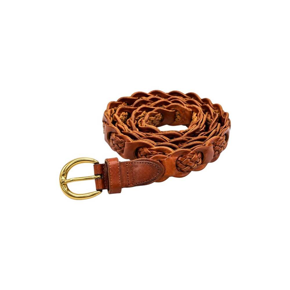 Amiee Lynn Brown Braided Leather Adjustable Belt 3X Boho Western Gold Buckle